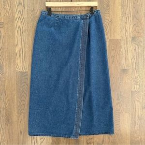 Vintage Talbots Embroidered Chambray Denim Wrap Maxi Skirt in Blue Size Large